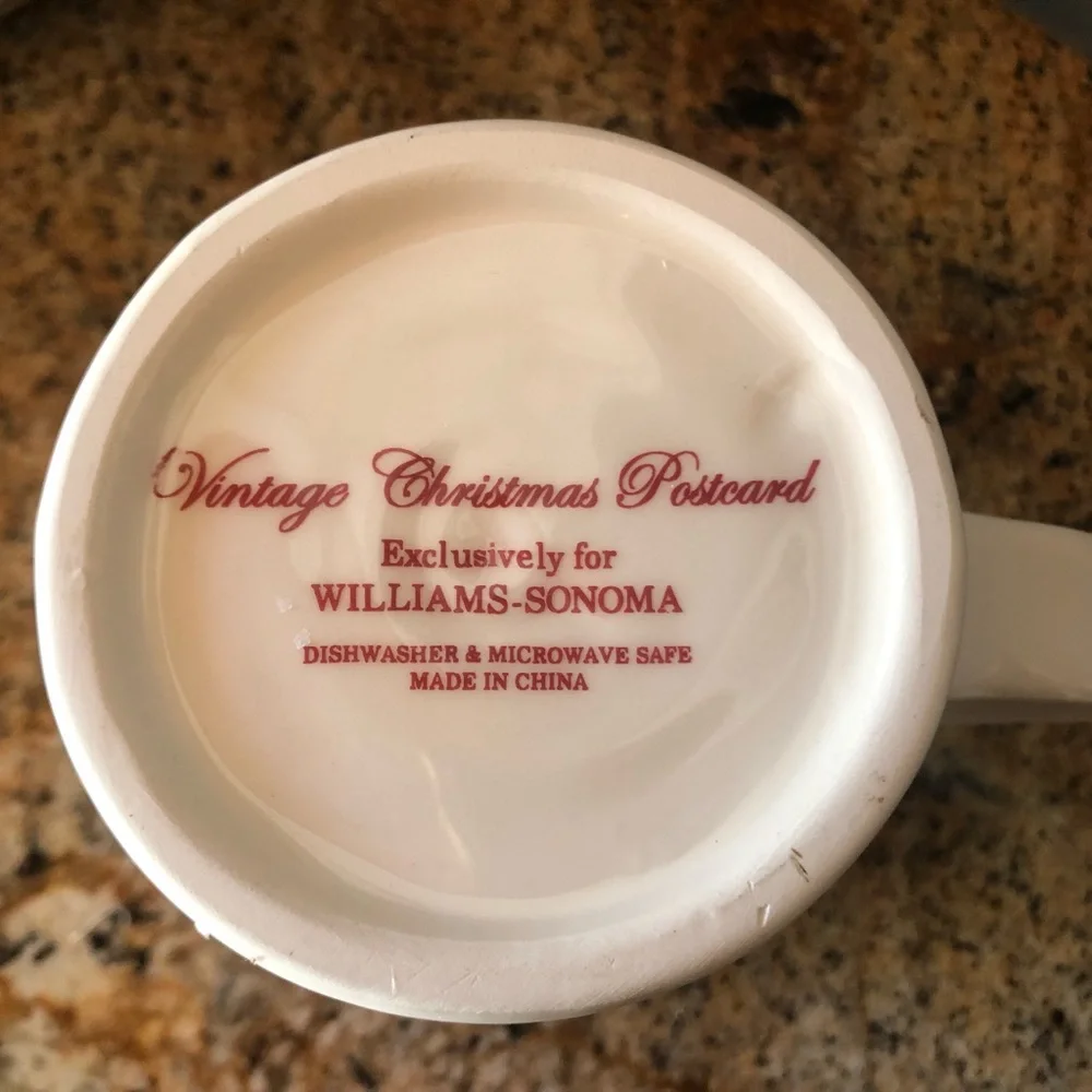 Williams Sonoma set of 4 Vintage Postcard coffee mug set